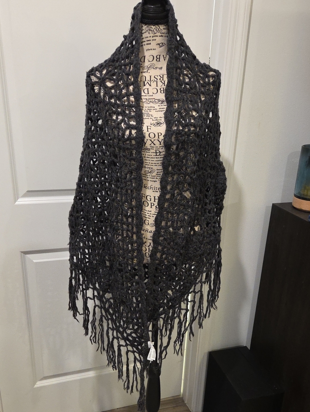 American Eagle Outfitters Charcoal Crochet Fringe Shawl - Picture 1 of 7
